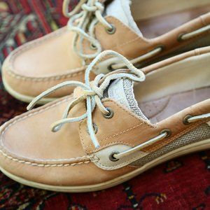 Sperry Topsiders Tan Leather Fabric Upper